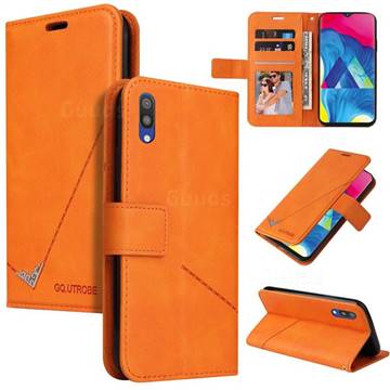 GQ.UTROBE Right Angle Silver Pendant Leather Wallet Phone Case for Samsung Galaxy A10 - Orange