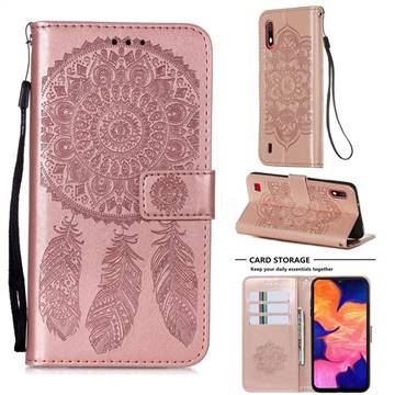 Embossing Dream Catcher Mandala Flower Leather Wallet Case for Samsung Galaxy A10 - Rose Gold