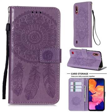 Embossing Dream Catcher Mandala Flower Leather Wallet Case for Samsung Galaxy A10 - Purple