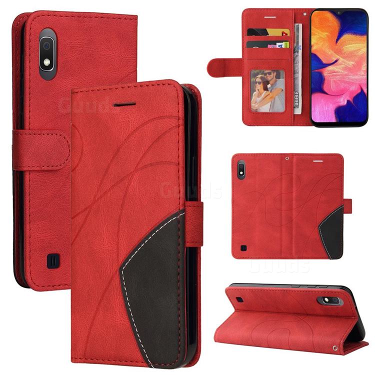 Luxury Two-color Stitching Leather Wallet Case Cover for Samsung Galaxy A10 - Red