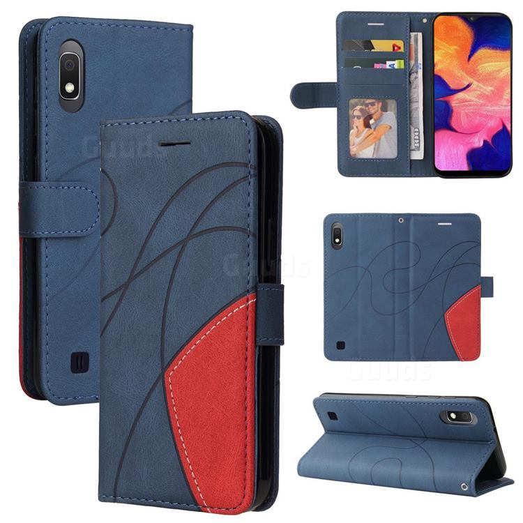 Luxury Two-color Stitching Leather Wallet Case Cover for Samsung Galaxy A10 - Blue