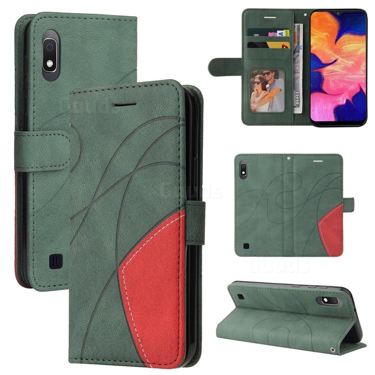 Luxury Two-color Stitching Leather Wallet Case Cover for Samsung Galaxy A10 - Green
