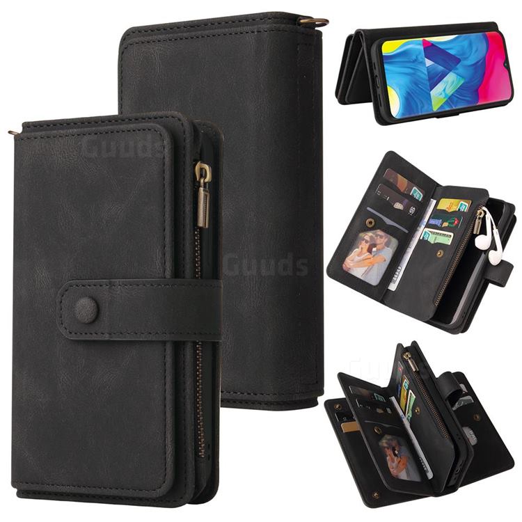 Luxury Multi-functional Zipper Wallet Leather Phone Case Cover for Samsung Galaxy A10 - Black