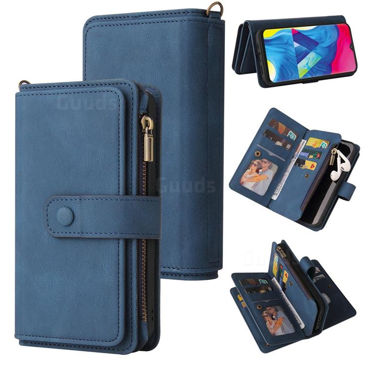 Luxury Multi-functional Zipper Wallet Leather Phone Case Cover for Samsung Galaxy A10 - Blue