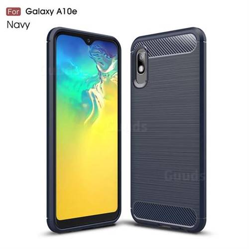 Luxury Carbon Fiber Brushed Wire Drawing Silicone TPU Back Cover for Samsung Galaxy A10e - Navy