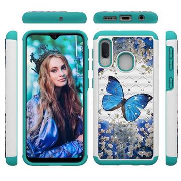 Flower Butterfly Studded Rhinestone Bling Diamond Shock Absorbing Hybrid Defender Rugged Phone Case Cover for Samsung Galaxy A10e