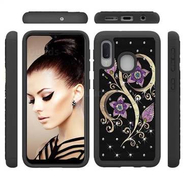 Peacock Flower Studded Rhinestone Bling Diamond Shock Absorbing Hybrid Defender Rugged Phone Case Cover for Samsung Galaxy A10e