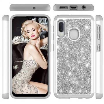 Glitter Rhinestone Bling Shock Absorbing Hybrid Defender Rugged Phone Case Cover for Samsung Galaxy A10e - Gray