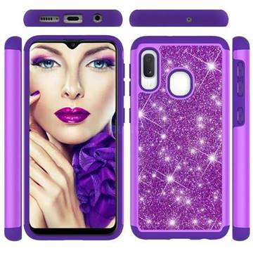 Glitter Rhinestone Bling Shock Absorbing Hybrid Defender Rugged Phone Case Cover for Samsung Galaxy A10e - Purple