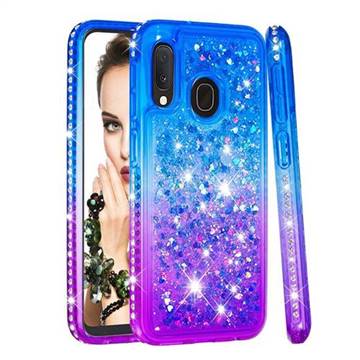 Diamond Frame Liquid Glitter Quicksand Sequins Phone Case for Samsung Galaxy A10e - Blue Purple