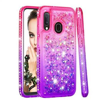 Diamond Frame Liquid Glitter Quicksand Sequins Phone Case for Samsung Galaxy A10e - Pink Purple