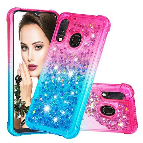 Rainbow Gradient Liquid Glitter Quicksand Sequins Phone Case for Samsung Galaxy A10e - Pink Blue