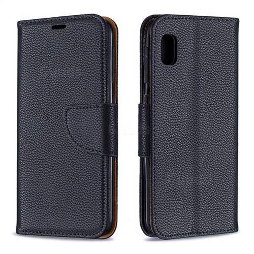 Classic Luxury Litchi Leather Phone Wallet Case for Samsung Galaxy A10e - Black