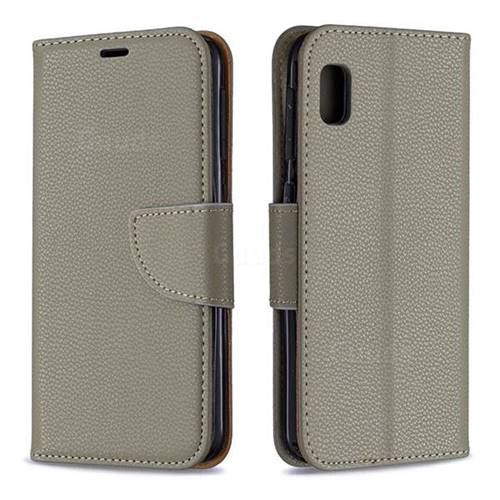 Classic Luxury Litchi Leather Phone Wallet Case for Samsung Galaxy A10e - Gray