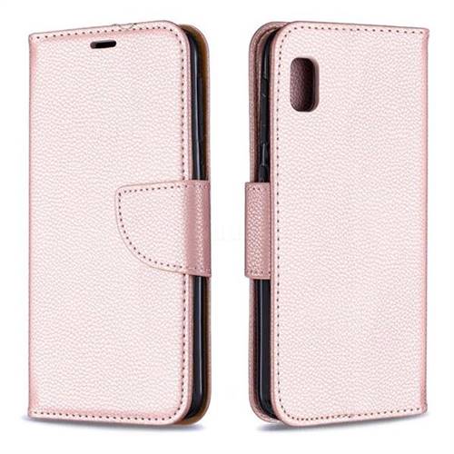 Classic Luxury Litchi Leather Phone Wallet Case for Samsung Galaxy A10e - Golden