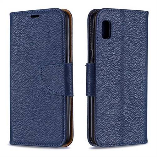 Classic Luxury Litchi Leather Phone Wallet Case for Samsung Galaxy A10e - Blue