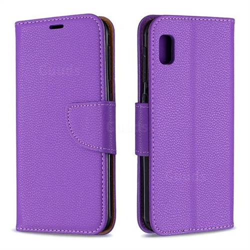 Classic Luxury Litchi Leather Phone Wallet Case for Samsung Galaxy A10e - Purple