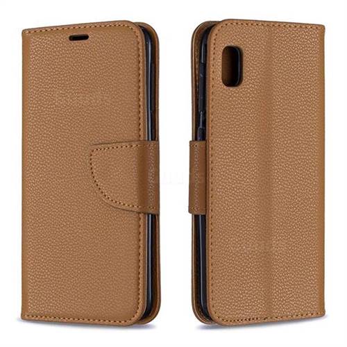 Classic Luxury Litchi Leather Phone Wallet Case for Samsung Galaxy A10e - Brown