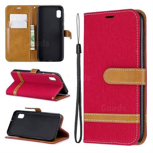 Jeans Cowboy Denim Leather Wallet Case for Samsung Galaxy A10e - Red