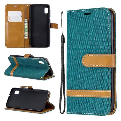 Jeans Cowboy Denim Leather Wallet Case for Samsung Galaxy A10e - Green