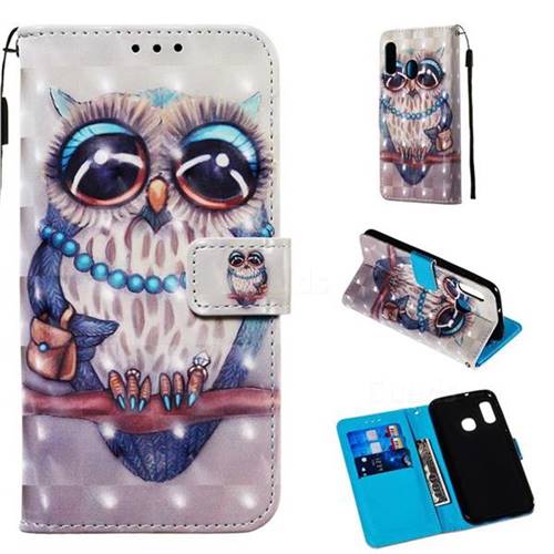 Sweet Gray Owl 3D Painted Leather Wallet Case for Samsung Galaxy A10e
