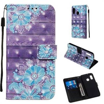 Blue Flower 3D Painted Leather Wallet Case for Samsung Galaxy A10e
