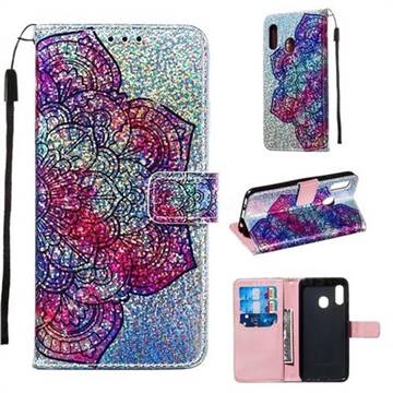 Glutinous Flower Sequins Painted Leather Wallet Case for Samsung Galaxy A10e