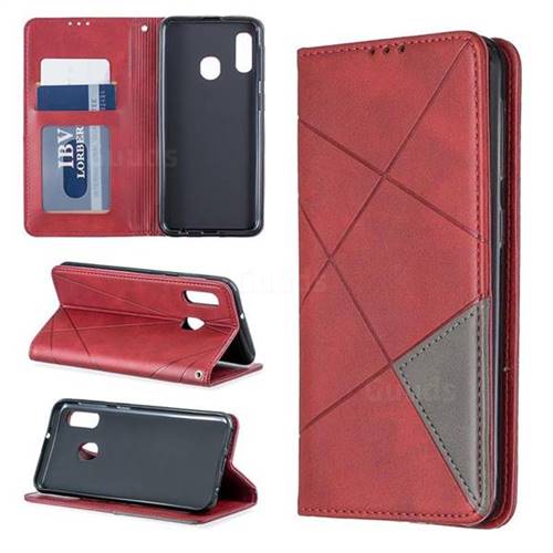 Prismatic Slim Magnetic Sucking Stitching Wallet Flip Cover for Samsung Galaxy A10e - Red