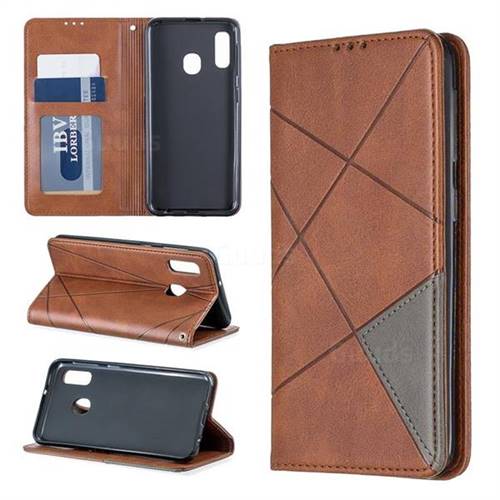 Prismatic Slim Magnetic Sucking Stitching Wallet Flip Cover for Samsung Galaxy A10e - Brown