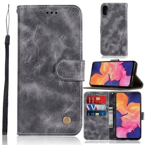 Luxury Retro Leather Wallet Case for Samsung Galaxy A10e - Gray
