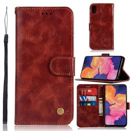 Luxury Retro Leather Wallet Case for Samsung Galaxy A10e - Wine Red