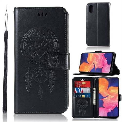 Intricate Embossing Owl Campanula Leather Wallet Case for Samsung Galaxy A10e - Black