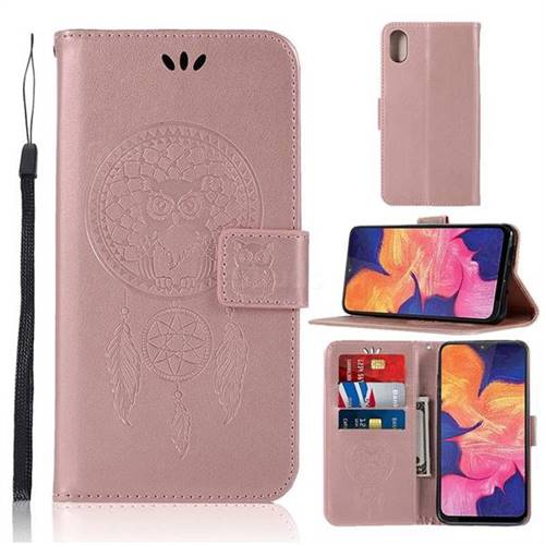 Intricate Embossing Owl Campanula Leather Wallet Case for Samsung Galaxy A10e - Rose Gold