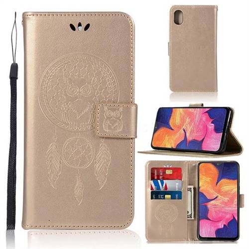 Intricate Embossing Owl Campanula Leather Wallet Case for Samsung Galaxy A10e - Champagne