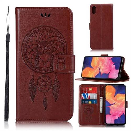 Intricate Embossing Owl Campanula Leather Wallet Case for Samsung Galaxy A10e - Brown