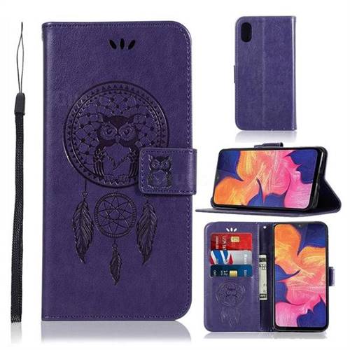 Intricate Embossing Owl Campanula Leather Wallet Case for Samsung Galaxy A10e - Purple