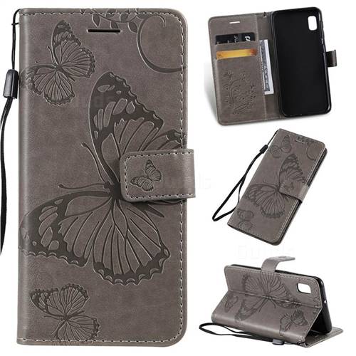 Embossing 3D Butterfly Leather Wallet Case for Samsung Galaxy A10e - Gray