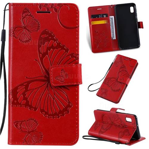 Embossing 3D Butterfly Leather Wallet Case for Samsung Galaxy A10e - Red
