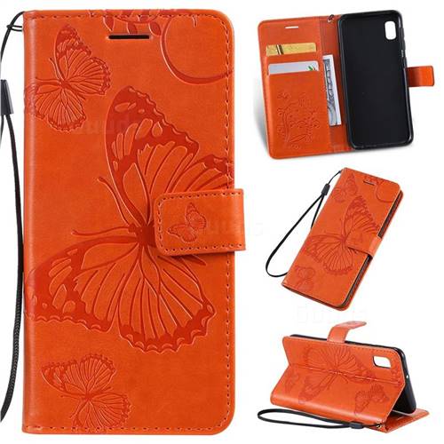 Embossing 3D Butterfly Leather Wallet Case for Samsung Galaxy A10e - Orange