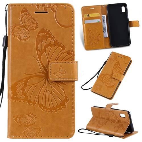 Embossing 3D Butterfly Leather Wallet Case for Samsung Galaxy A10e - Yellow