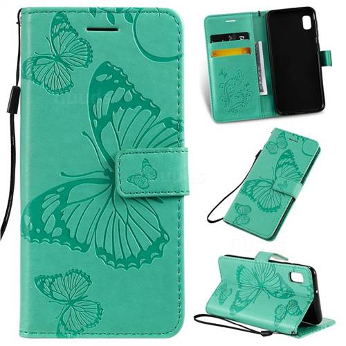 Embossing 3D Butterfly Leather Wallet Case for Samsung Galaxy A10e - Green