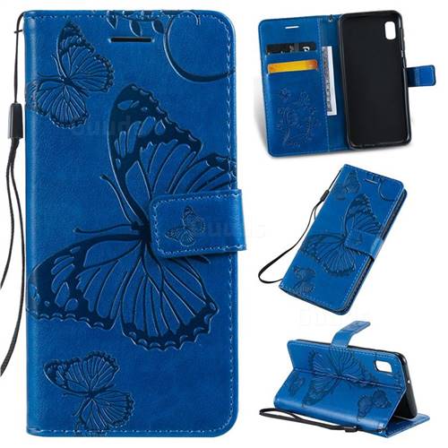 Embossing 3D Butterfly Leather Wallet Case for Samsung Galaxy A10e - Blue