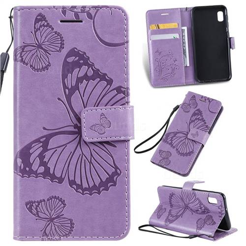Embossing 3D Butterfly Leather Wallet Case for Samsung Galaxy A10e - Purple
