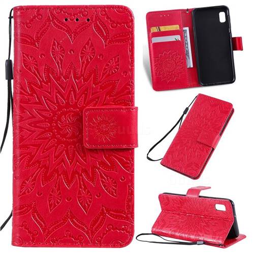 Embossing Sunflower Leather Wallet Case for Samsung Galaxy A10e - Red