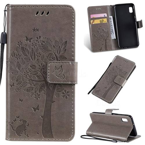Embossing Butterfly Tree Leather Wallet Case for Samsung Galaxy A10e - Grey