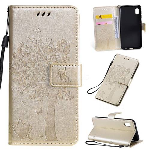 Embossing Butterfly Tree Leather Wallet Case for Samsung Galaxy A10e - Champagne