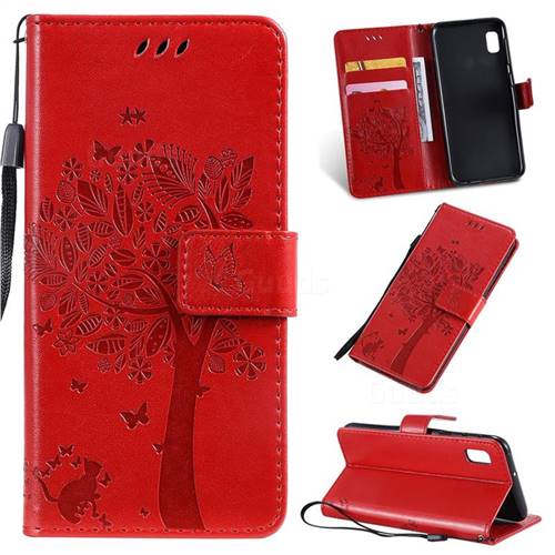 Embossing Butterfly Tree Leather Wallet Case for Samsung Galaxy A10e - Red