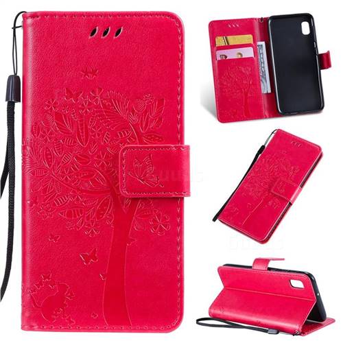 Embossing Butterfly Tree Leather Wallet Case for Samsung Galaxy A10e - Rose