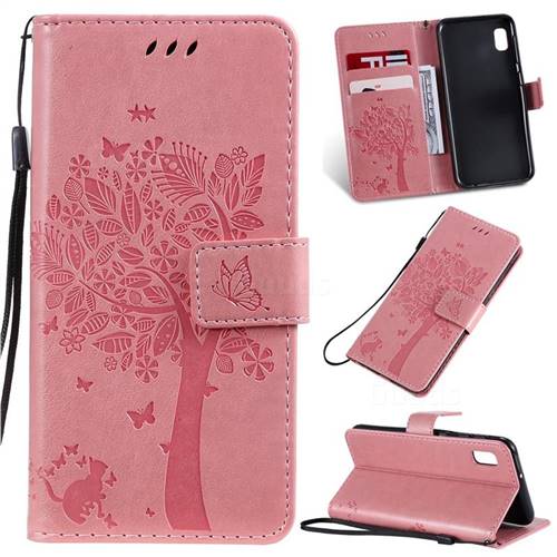 Embossing Butterfly Tree Leather Wallet Case for Samsung Galaxy A10e - Pink