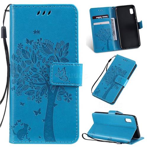 Embossing Butterfly Tree Leather Wallet Case for Samsung Galaxy A10e - Blue